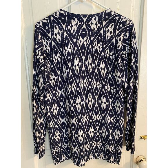 Grace Elements Womens Medium Cardigan Sweater Blue White Print Pockets - Picture 7 of 8
